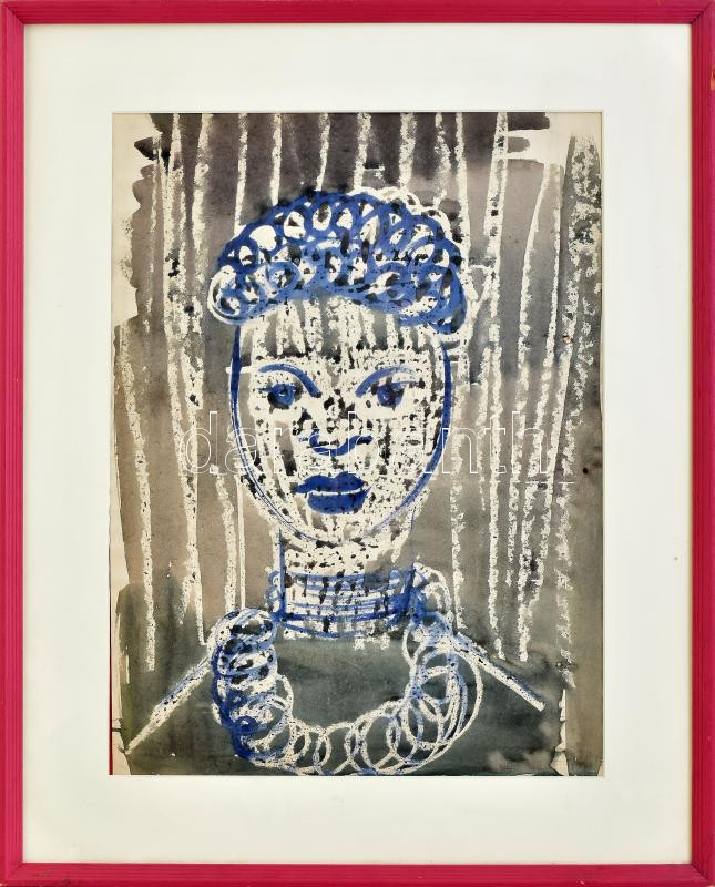 Fett Jolán (1927-2009): Női portré. Akvarell, papír, jelezve jobbra lent, üvegezett fakeretben. 39×29 cm