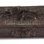 Antik rózsás faragott dobozka, szép állapotban, 11x26,5 cm - Image 2