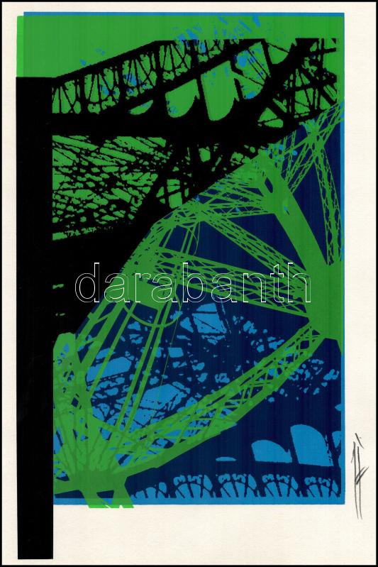 Hervé, Rodolf (1957-2000): Eiffel-torony. Szitanyomat, papír, jelzett. 36x22 cm. / Hervé, Rodolf (1957-2000): Eiffel-tower. Screenprint on paper, signed, 36x22 cm. - Image 2