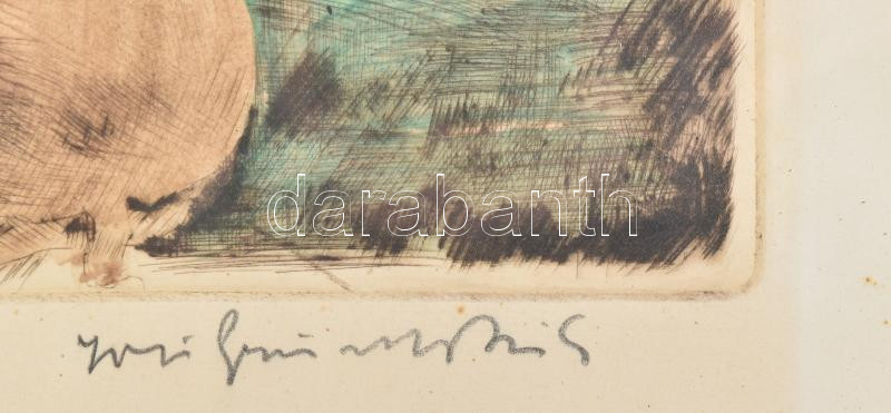 Iványi Grünwald Béla (1867-1940) - Prihoda István (1891-1956) : Legény. Színezett rézkarc, papír, jelzett (Iványi Grünwald és Prihoda által). Dekoratív, üvegezett fakeretben, 33×24 cm - Image 2