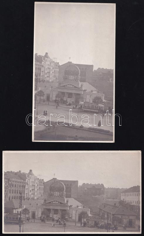 cca 1920 Budapest VIII. Blaha Lujza tér Apolló kabarészínház a mai Corvin helyén 2 db fotó, villamossal 14x8 cm