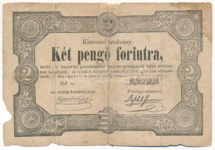1849. 2Ft 'Kincstári utalvány' 'GJ u. 56155' T:IV ragasztva, anyaghiány, folt Adamo G108