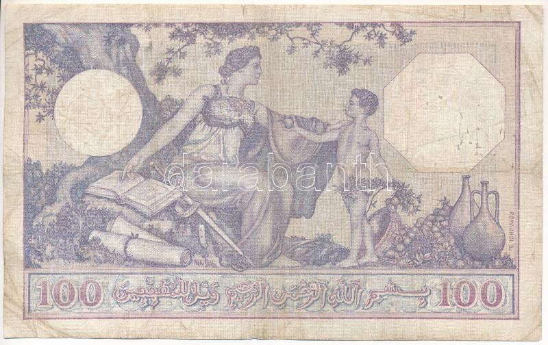 Algéria 1936. 100Fr '157 G. 1393' T:III- ly., kis szakadás Algeria 1936. 100 Francs '157 G. 1393' C:VG hole, small tear Krause P#81 - Image 2