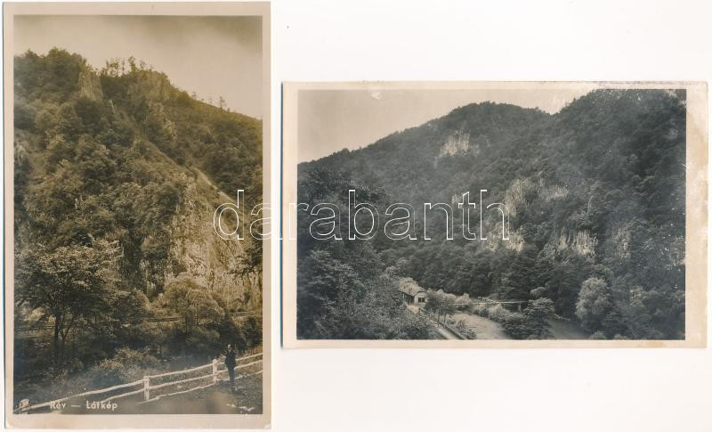 Rév, Vad, Vadu Crisului; Sziklák, vasútvonal és Zichybarlang vasúti megállóhely - 2 db régi képeslap / 2 pre-1945 postcards