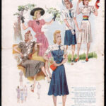 cca 1930-1940 6 db színes Iris női divatkép, ofszet nyomat, papír, sérült, foltos, 38x28 cm körüli méretben