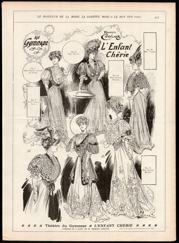 cca 1900 kb. 20 db női divatkép, a francia Le Moniteur de la Mode c. magazinból, nyomat, papír, lap széle részben kissé sérült, 38x28 cm - Image 2