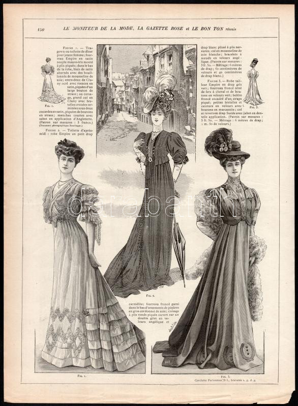 cca 1900 kb. 20 db női divatkép, a francia Le Moniteur de la Mode c. magazinból, nyomat, papír, lap széle részben kissé sérült, 38x28 cm - Image 3