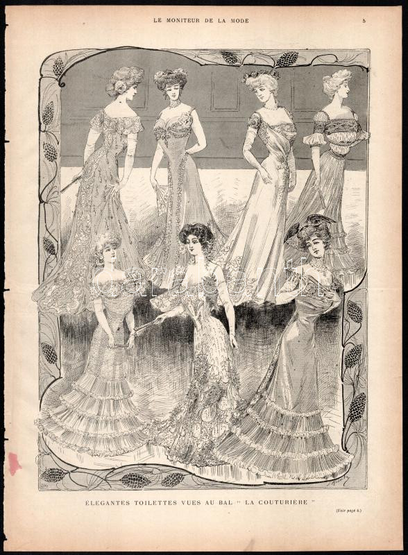 cca 1900 kb. 20 db női divatkép, a francia Le Moniteur de la Mode c. magazinból, nyomat, papír, lap széle részben kissé sérült, 38x28 cm - Image 4