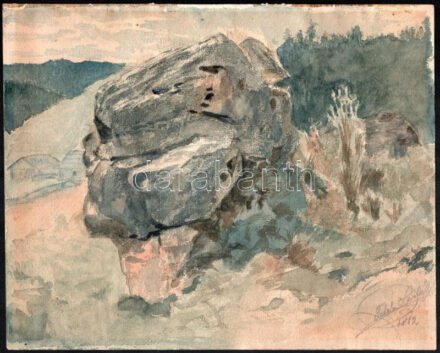 Teleki László (?-?): Sziklás táj (Erdély?), 1882. Akvarell, papír, jelzett, 23x29 cm