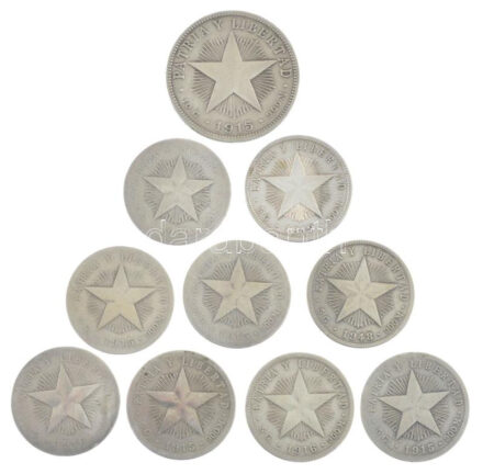 Kuba 1915-1949. 20c Ag (9db) + 1915. 40c Ag T:2-,3 Cuba 1915-1949. 20 Centavos Ag (9pcs) + 1915. 40 Centavos Ag C:VF,F Krause KM#13, KM#14