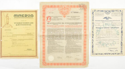 Budapest 1914. 'Budapest Székesfőváros - Kötelezvény' 480K-ról szárazpecséttel, bélyegzésekkel és szelvényekkel + Budapest 1942. 'Turul-Magyar Országos Biztosító Intézet Részvénytársaság' házassági és önállósítási