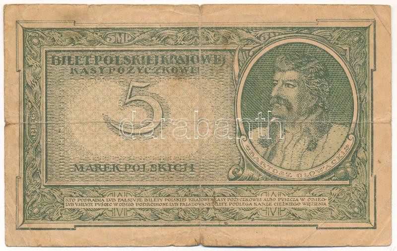 Lengyelország 1919. 5M T:III- Poland 1919. 5 Marek C:VG Krause P#20 - Image 2