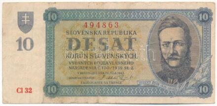 Szlovákia 1943. 10K T:III Slovakia 1943. 10 Korún C:F Krause P#6