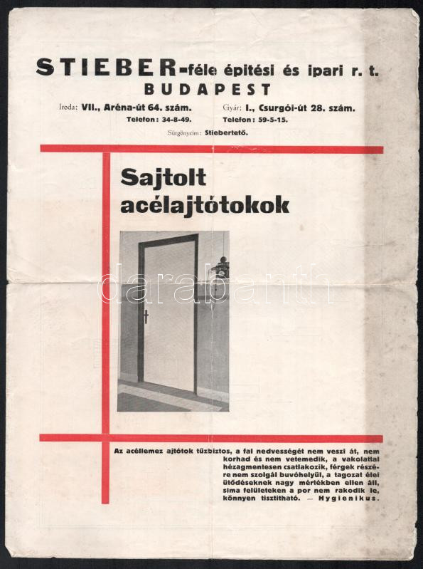 Stieber-féle építési és ipari rt. Bp. sajtolt acélajtótokok árjegyzék, hajtott