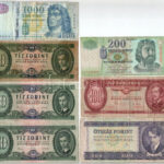 1962. 10Ft (2x) + 1969. 10Ft + 1975. 500Ft + 1980. 100Ft + 2007. 200Ft + 2010. 1000Ft T:III- szakadás, folt, az egyiken firka