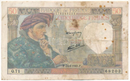 Franciaország 1941. 50Fr T:III fo. France 1941. 50 Francs C:F spotted Krause P#93