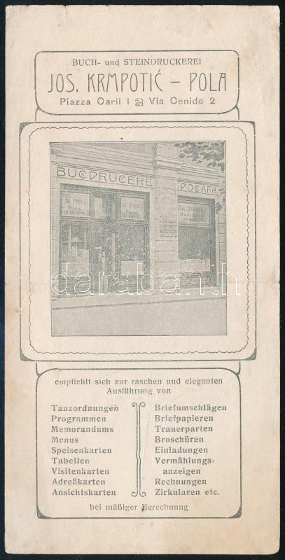 cca 1900-1910 Pola, Buch- und Steindruckerei Jos. Krmpotic, német nyelvű számolócédula