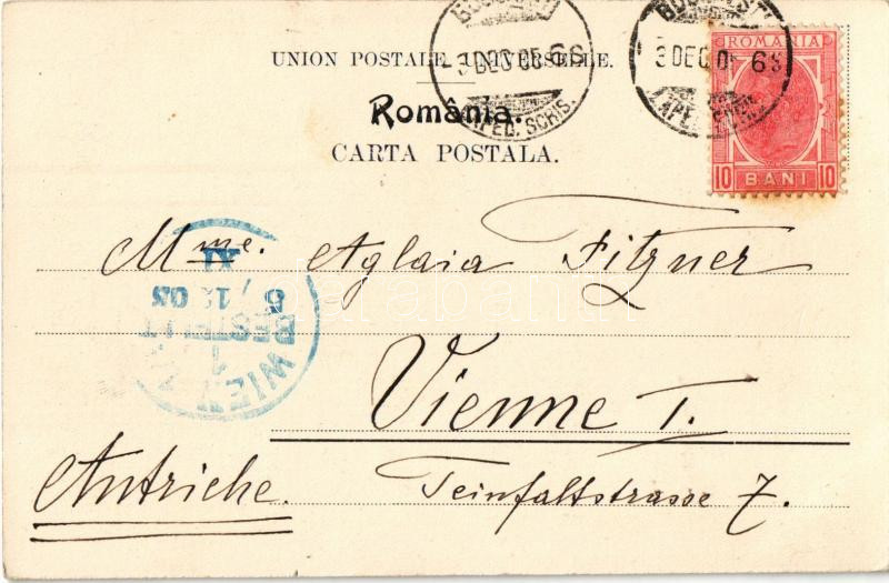 1905 Bucharest, Bukarest, Bucuresti, Bucuresci; Piata Teatrului / Theatre Square, horse-drawn carriages, shops (EK) - Image 2