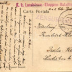 1917 Busteni, Valea Alba / valley, bridge, man with bicycle, villa + 'K.k. Landsturm-Etappen-Bataillon Nr. 489.' (EK) - Image 2