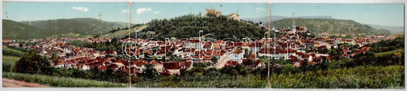 1917 Segesvár, Schässburg, Sighisoara; 3-részes kihajtható panorámalap / 3-tiled folding panoramacard (hajtásnál szakadt / torn at fold)