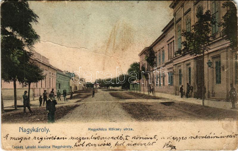 Nagykároly, Carei; Megyeháza, Kölcsey utca. Csókás László kiadása / county hall, street view (EM)