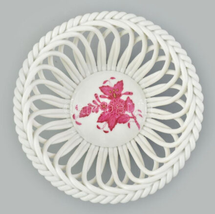 Herendi Apponyi mintás fonott tálka, jelzett, hibátlan, d: 12 cm