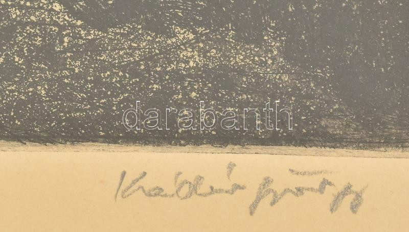 Kádár György (1912-2002): Alkony. Rézkarc, papír, jelzett. Lap széle kissé foltos. Üvegezett fakeretben. 30x49 cm - Image 2