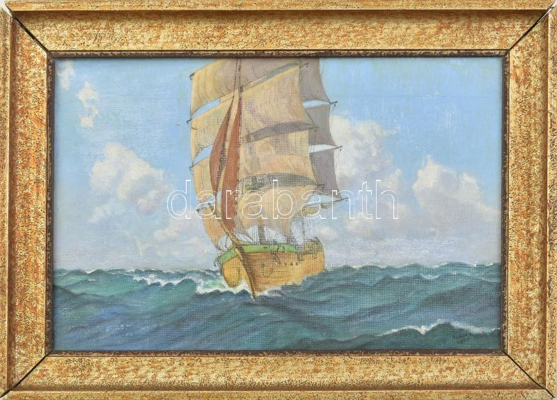 P. Lagey jelzéssel: Vitorlás. Olaj, vászon, dekoratív fakeretben. 24x36 cm