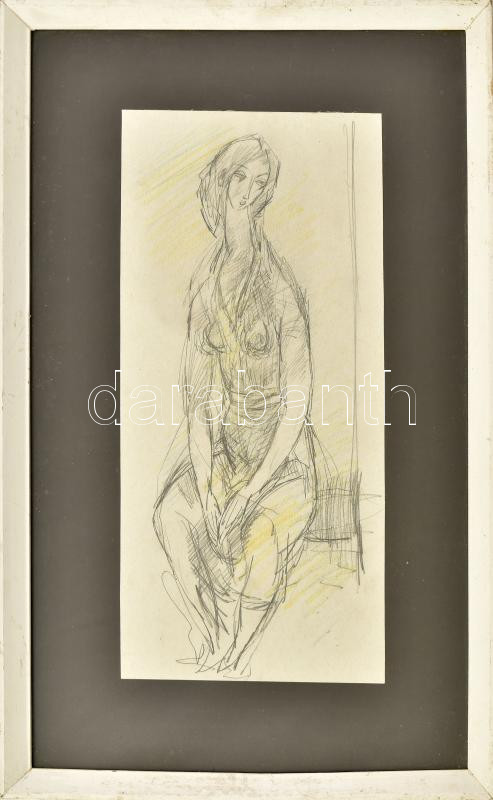 Jelzés nélkül: Gondolkodó. Ceruza, papír. Üvegezett fakeretben. 29,5x14 cm