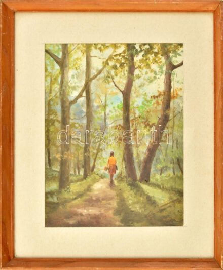 Jelzés nélkül: Séta. Olaj, papír. Üvegezett fakeretben. 31,5x24 cm