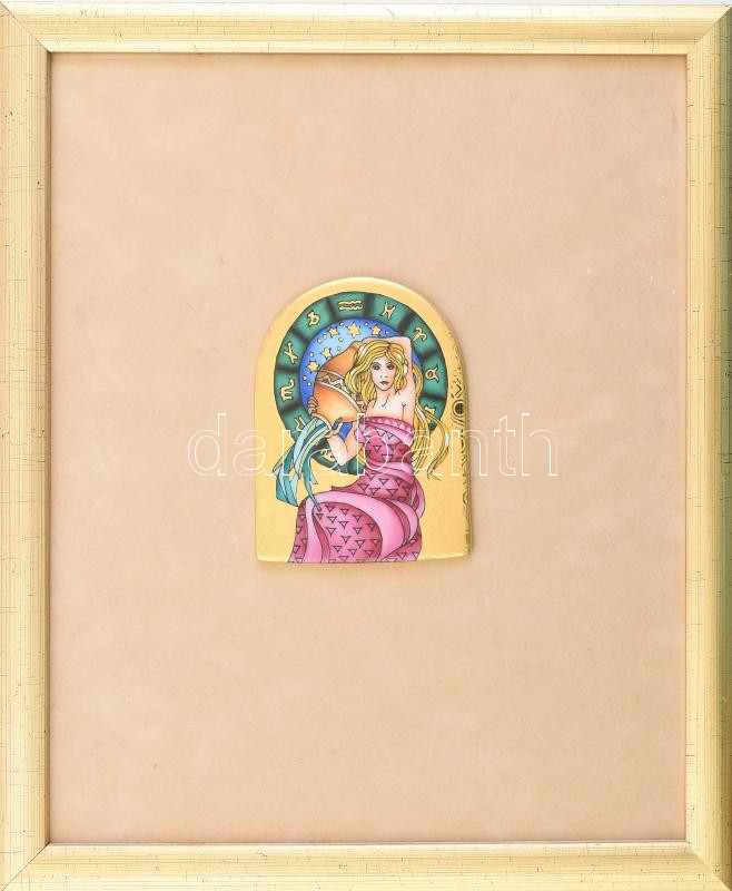 Faragó Miklós: Hollóházi porcelánkép. Keretben, jelzett, hibátlan. 9x7 cm
