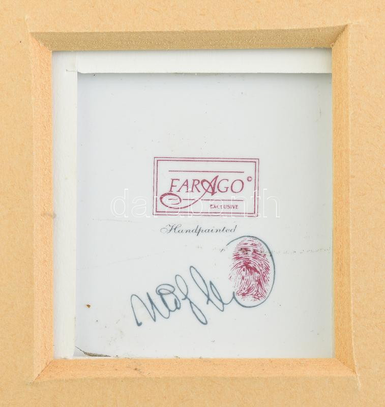 Faragó Miklós: Hollóházi porcelánkép. Keretben, jelzett, hibátlan. 9x7 cm - Image 2