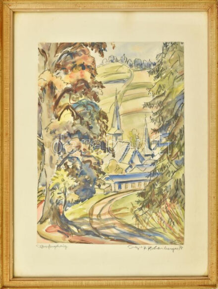 H Hohenberger jelzéssel: Grafengehaig (Bajorország). Akvarell, ceruza, papír. Üvegezett fakeretben. 39x28 cm