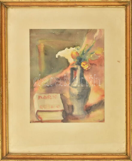 Simon jelzéssel: Csendélet. Akvarell, papír. Üvegezett, dekoratív fakeretben. 35x27,5 cm