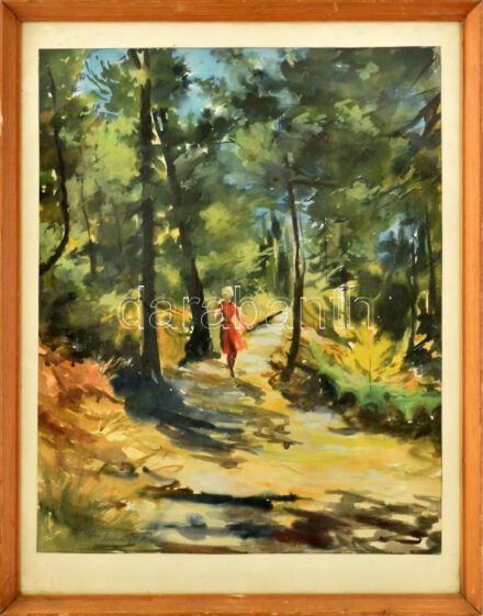 Olvashatatlan jelzéssel (... Olga). Séta. Akvarell, papír. Üvegezett fakeretben. 53x42,5 cm