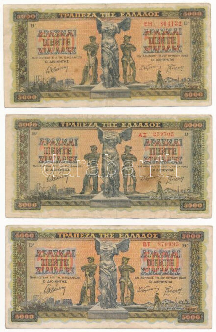 Görögország 1942. 5000D (5x) T:III Greece 1942. 5000 Drachmai (5x) C:F Krause 119.a