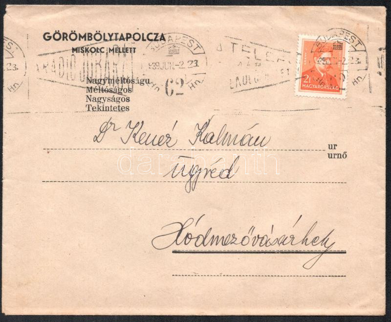 1939 Görömbölytapolca (Tapolca, Miskolctapolca), felhívás a sziklatemplom megmentésére való gyűjtésre, eredeti borítékkal, jó állapotban - Image 2