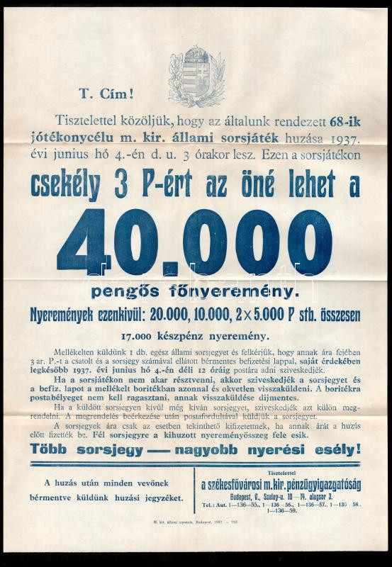 1937 M. kir. állami sorsjáték, 2 db reklámnyomtatvány, borítékkal + elismervény (nyugta) - Image 2