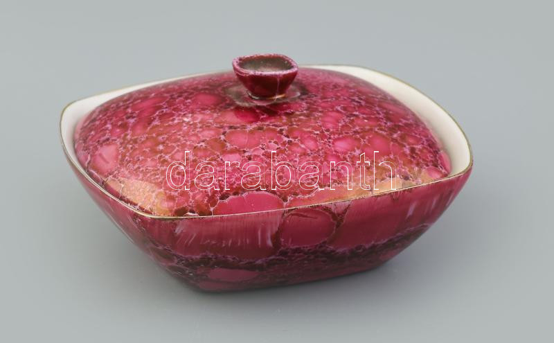 Hollóházi márvány mintás porcelán bonbonier, jelzett, apró kopásnyomokkal, 10x9 cm