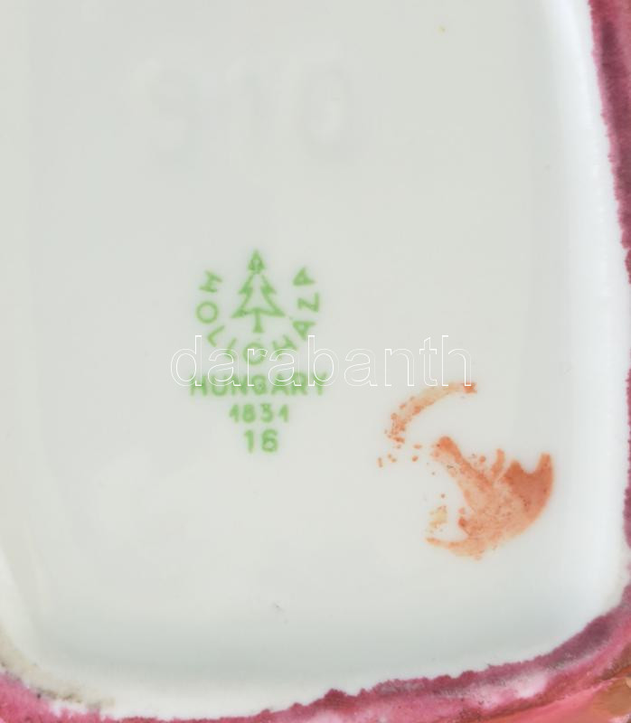 Hollóházi márvány mintás porcelán bonbonier, jelzett, apró kopásnyomokkal, 10x9 cm - Image 2