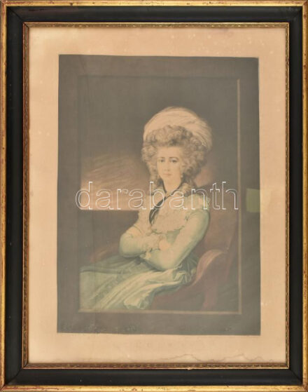 Valentine Green (1739-1813) metszése: Anne Conway angol filozófus portréja. Mezzotinto, papír, jelzett a metszeten, foltos. Dekoratív, kissé sérült üvegezett fakeretben, 29×39 cm.