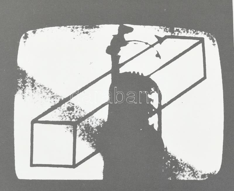 Halász Károly (1946-2016):. Ofszet, papír, jelzett a nyomaton. Üvegezett keretben. 22x22 cm - Image 3