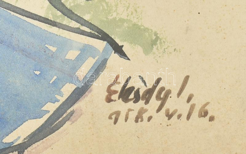 Élesdy István (1912-1987): Fiatal lány portréja. Akvarell, papír, jelzett. Lap széle kissé sérült. Üvegezett fakeretben, 35x44 cm - Image 2