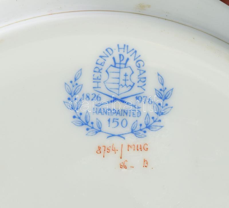 Herendi magyaros hamutál, fém tetővel, kopott, jelzett, d: 14 cm - Image 2