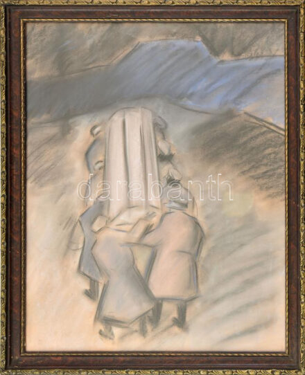 Jelzés nélkül: Búcsúmenet. Pasztell, papír, üvegezett fakeretben. 47,5x37 cm.