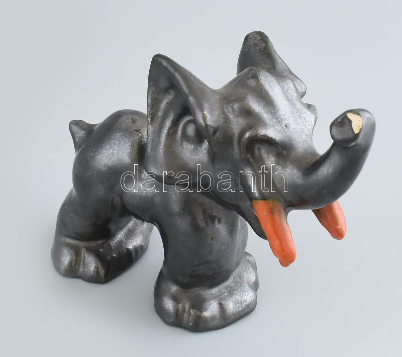 Kerámia elefánt, sérült, kopott, jelzés nélkül, m: 14 cm