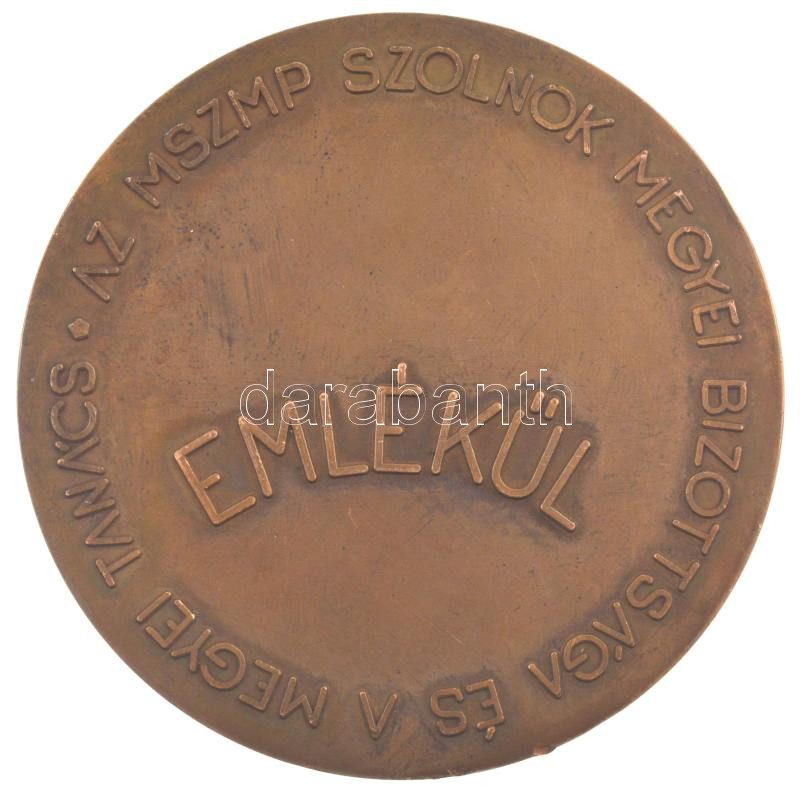 Szombathelyi László (1943-1987) 1970. 'Emlékül Az MSZMP Szolnok megyei bizottsága és a megyei tanács' kétoldalas bronz emlékérem (62mm) T:2 - Image 2