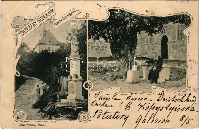 1901 Berezhany, Brzezany, Berezsani; Klasztor Bernardynów / monastery, monk. Unie-Vilím Art Nouveau, floral (EK)