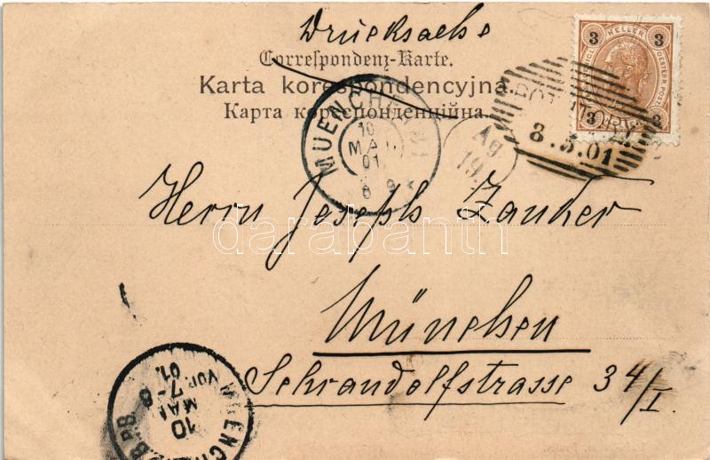 1901 Berezhany, Brzezany, Berezsani; Klasztor Bernardynów / monastery, monk. Unie-Vilím Art Nouveau, floral (EK) - Image 2