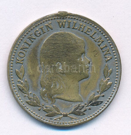 Hollandia ~1890. 'Koningin Wilhelmina / Koningin Regentes Emma' kétoldalas ezüstözött bronz emlékérem fül nélkül T:3 Netherlands ~1890. 'Koningin Wilhelmina / Koningin Regentes Emma' two-sided silver-plated bronze commemorative medallion